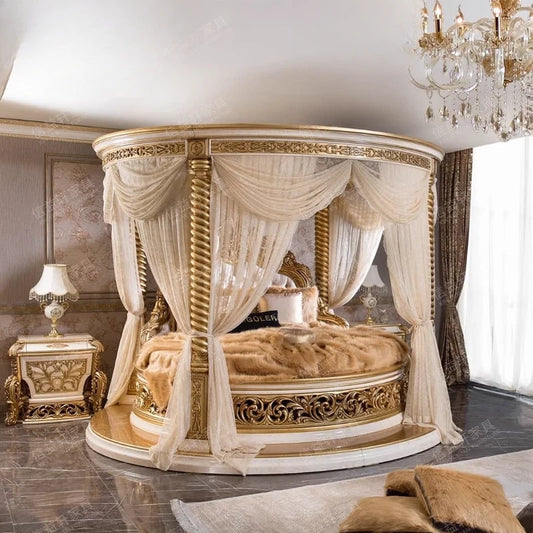European Luxury Round Bed Design Aesthetics Romantic Comfortable Bed Castle King Size Muebles elegant