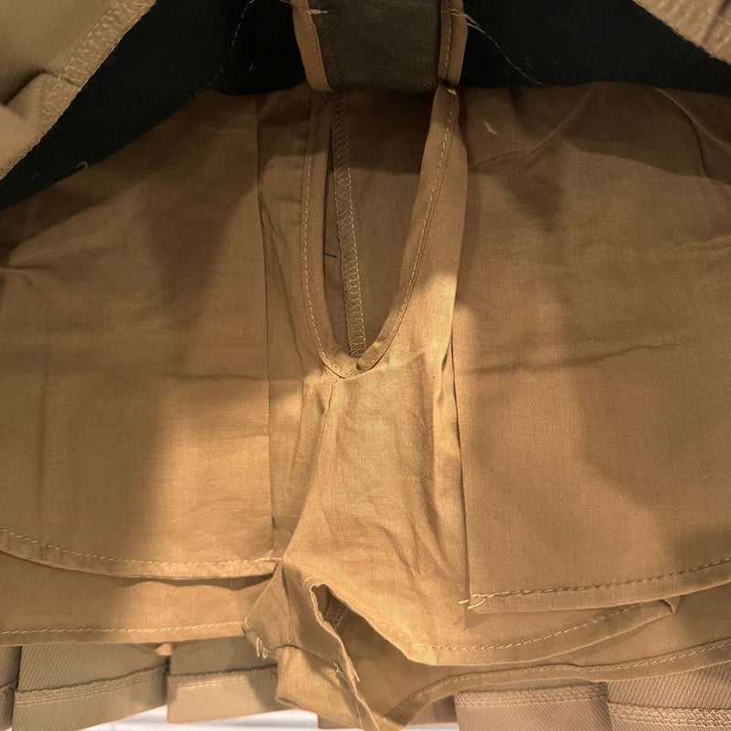 Autumn Winter New Niche Fashion Two-Piece Design Leather Patchwork Short Skirt For Women Pleated Skirts