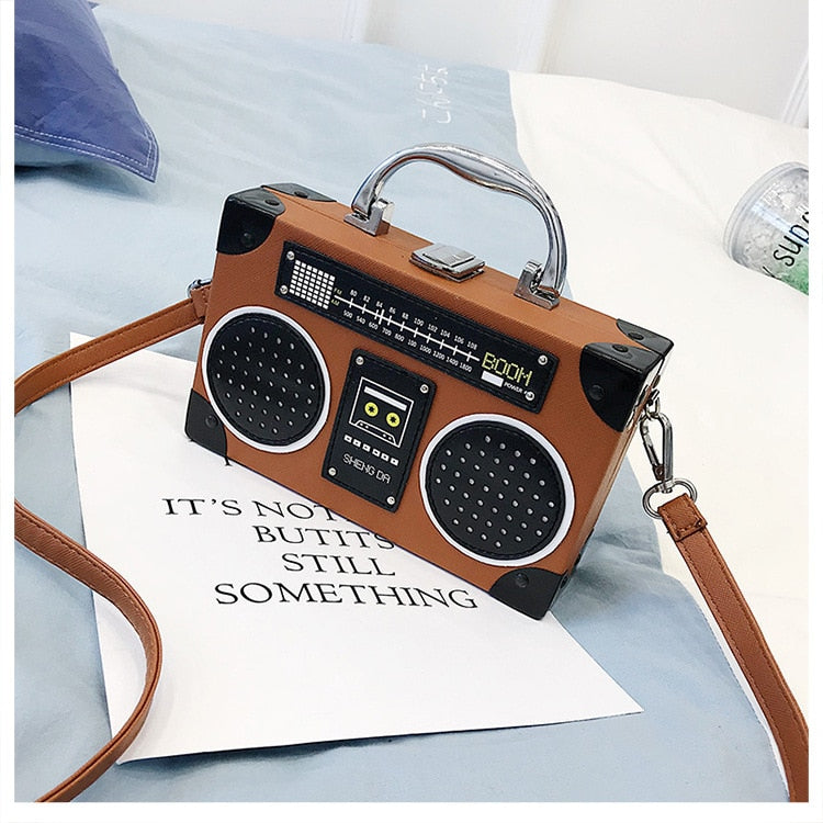 Radio Shape Personality Retro Purses and Handbags for Women New Hip Hop Ladies Bag Hard Pu Leather Fashion Shoulder Bags