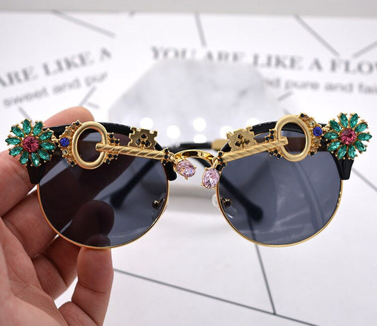 Gafas de sol barrocas con cristales y diamantes de imitación para mujer, gafas de sol de lujo de marca de diseñador para verano