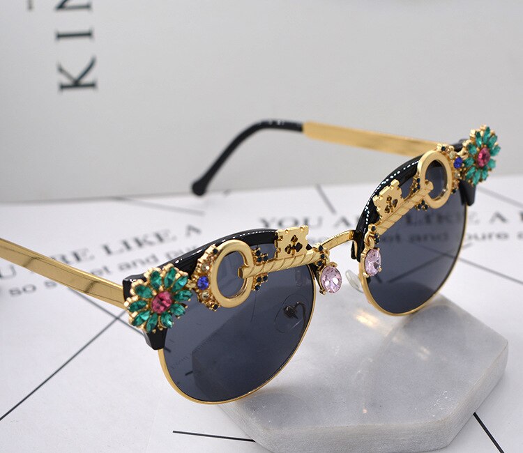 Gafas de sol barrocas con cristales y diamantes de imitación para mujer, gafas de sol de lujo de marca de diseñador para verano