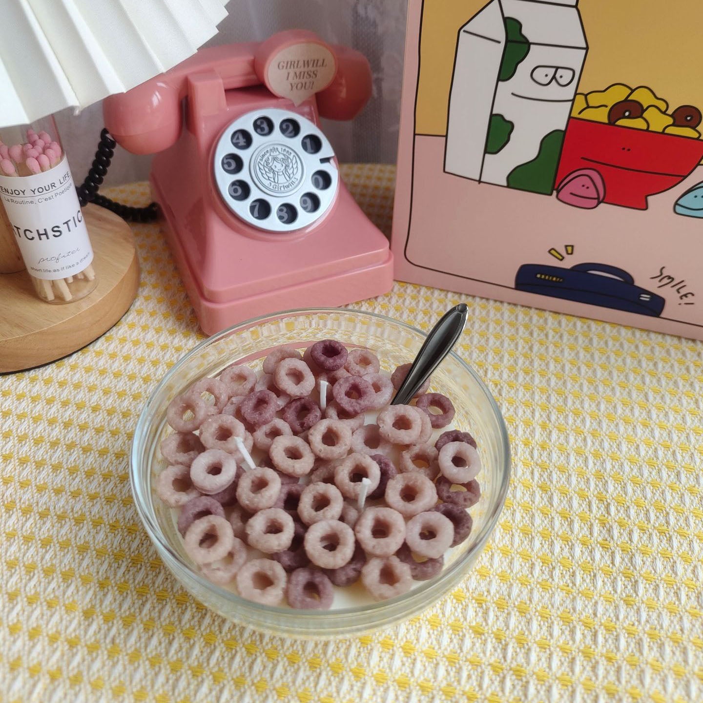 Cuenco de cereales, vela de aromaterapia, simulación de comida, juego de decoración, cera de soja, accesorios de tiro, regalo creativo hecho a mano, círculo de cereales