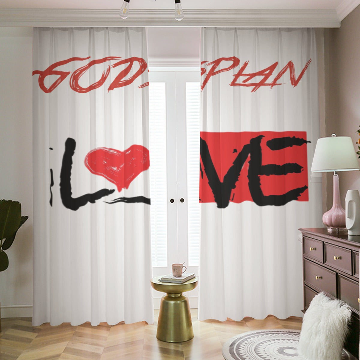 Love Curtains with Hooks, Multiple Sizes