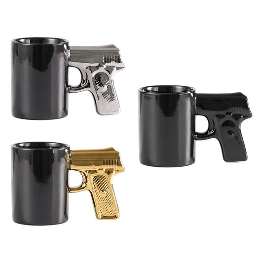 Gold Silver Pistol w Gun Handle mug