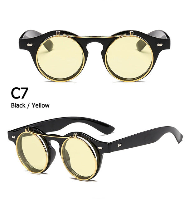 SteamPunk Flip Up Sunglasses Classic Double Layer Clamshell Design
