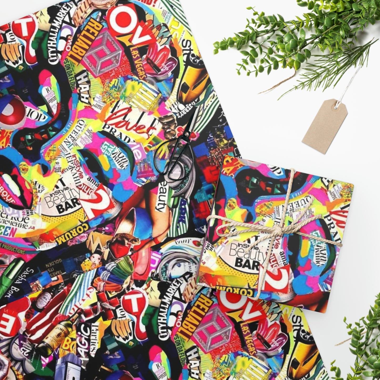 Iconic wrapping paper for holiday or birthday