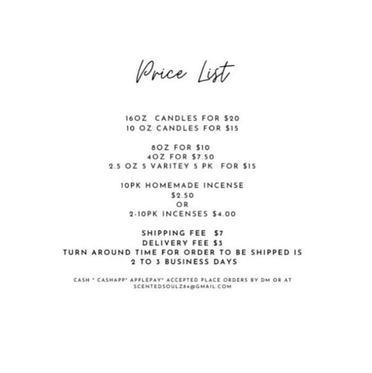 Scented Soulz Co. Contact Seller Directly for purchase.