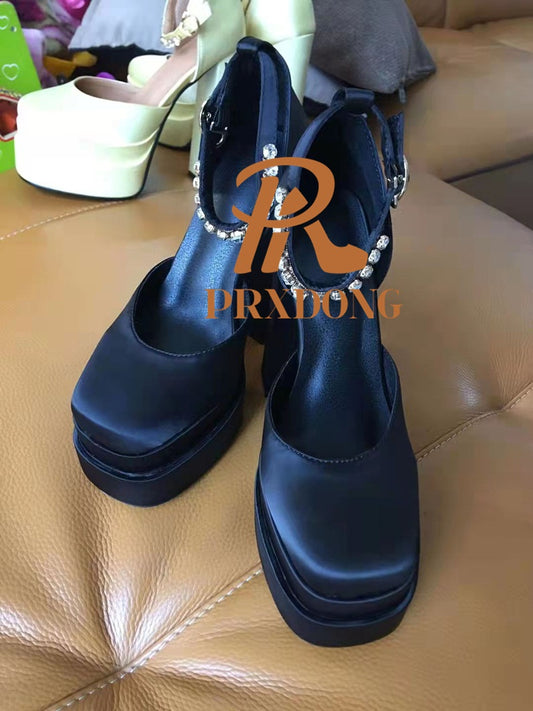 New Brand Women Sandals Summer Shoes Sexy Thick High Heels Platform Black Red Yellow Dress Party Wedding Shoes Woman Pumps