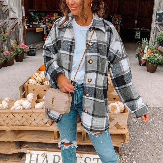 Autumn Plaid Jacket Women Overshirt Long Checkered Jacket Woman Female Long Sleeve Winter Shirt Jackets Coats For Women 2021