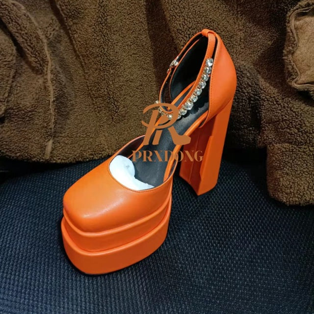 New Brand Women Sandals Summer Shoes Sexy Thick High Heels Platform Black Red Yellow Dress Party Wedding Shoes Woman Pumps