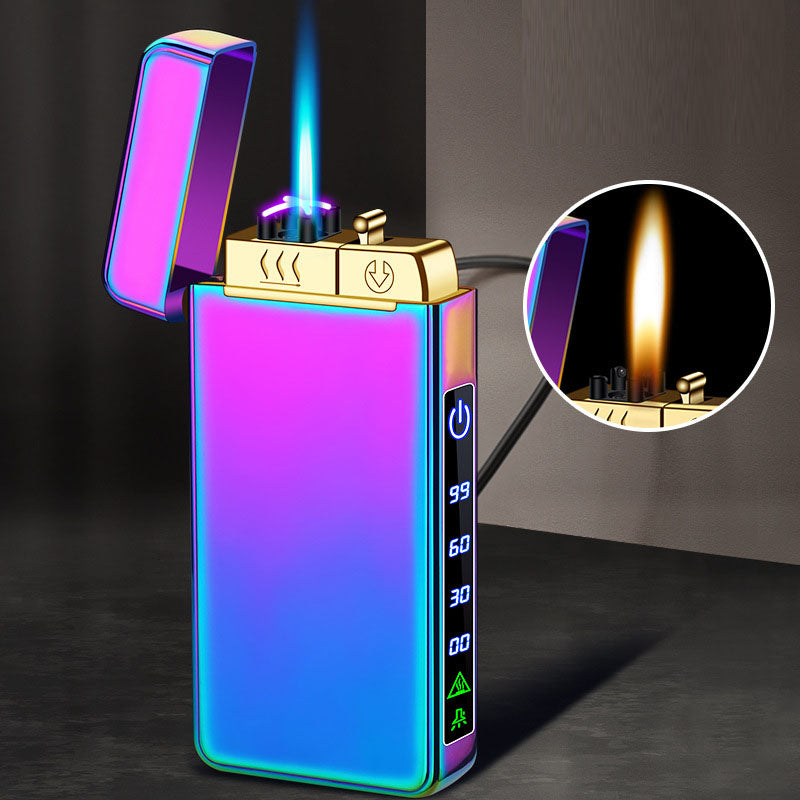 Gas electric triple fire metal windproof inflatable charging lighter personalized and creative trendy gift for boyfriend