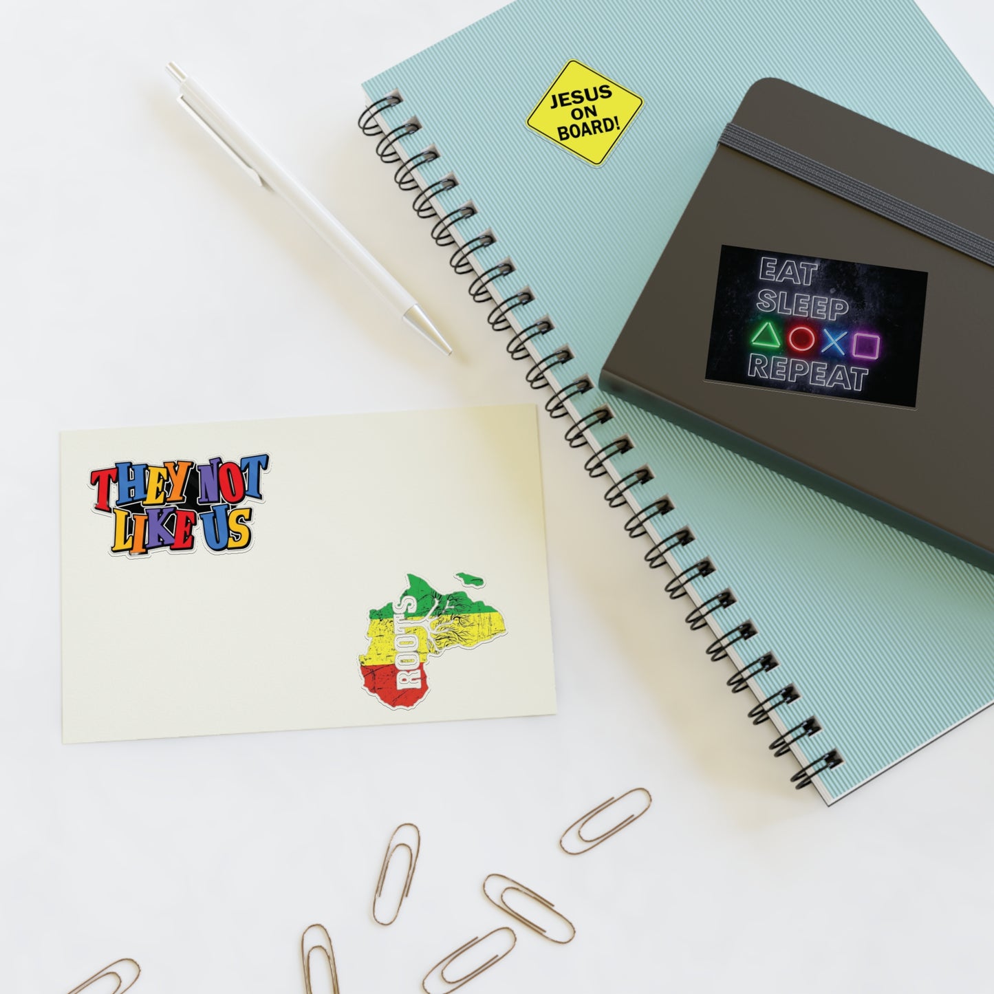 Sticker Sheet Pack — Retro Gaming, Rasta Roots, Christian 'Jesus On Board' & 'They Not Like Us' Designs