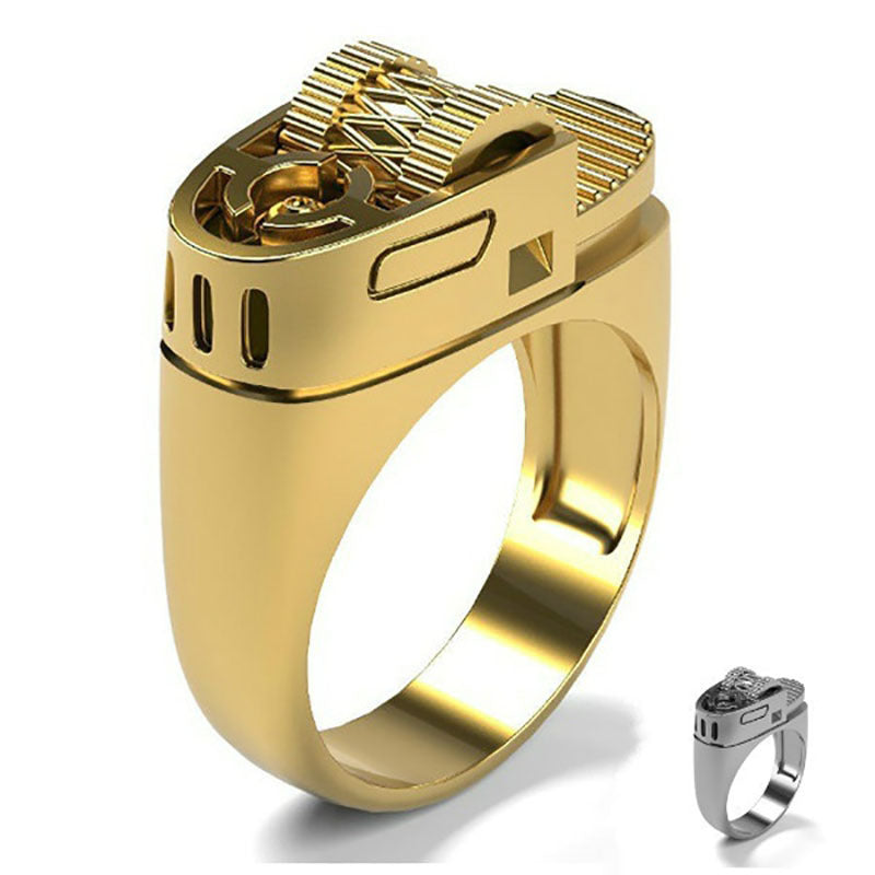 Creative Lighter Style Ring Euro American Punk Style Punk Plated 14k Gold Men's Ring