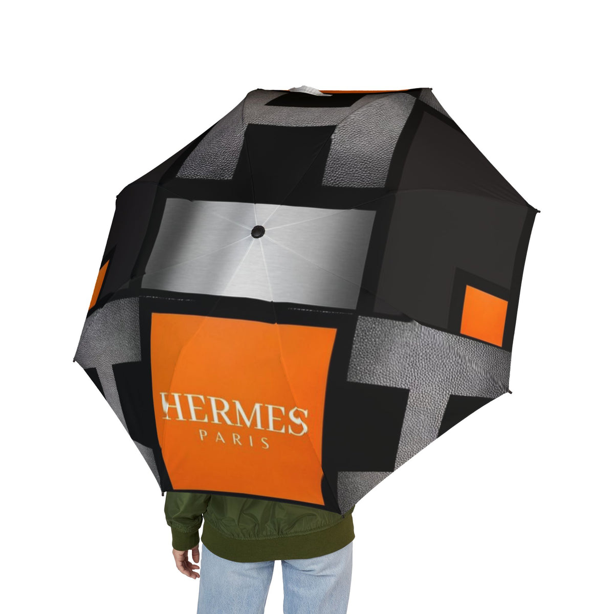 Luxury Brand Hermes Semi-Automatic Foldable Umbrella
