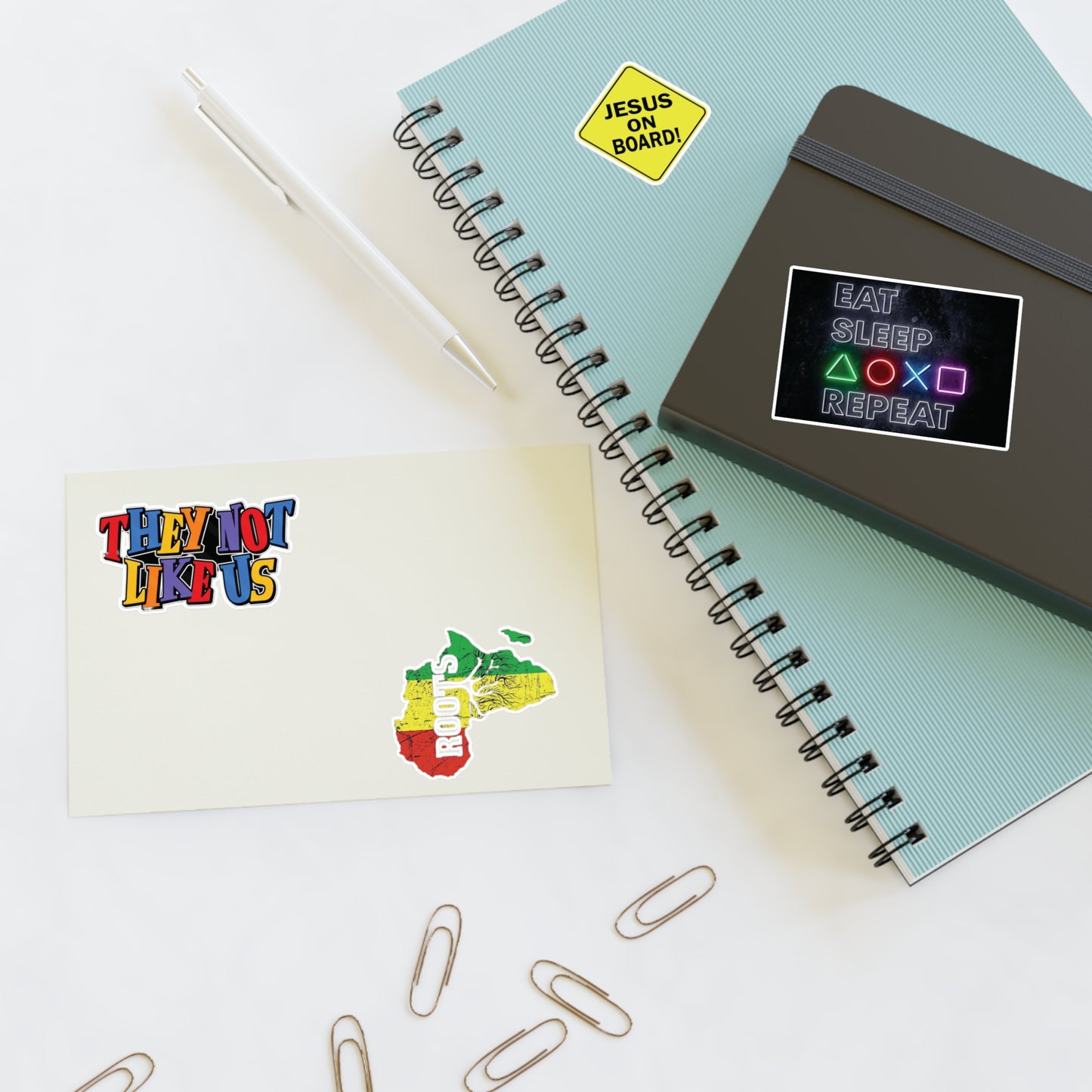 Sticker Sheet Pack — Retro Gaming, Rasta Roots, Christian 'Jesus On Board' & 'They Not Like Us' Designs