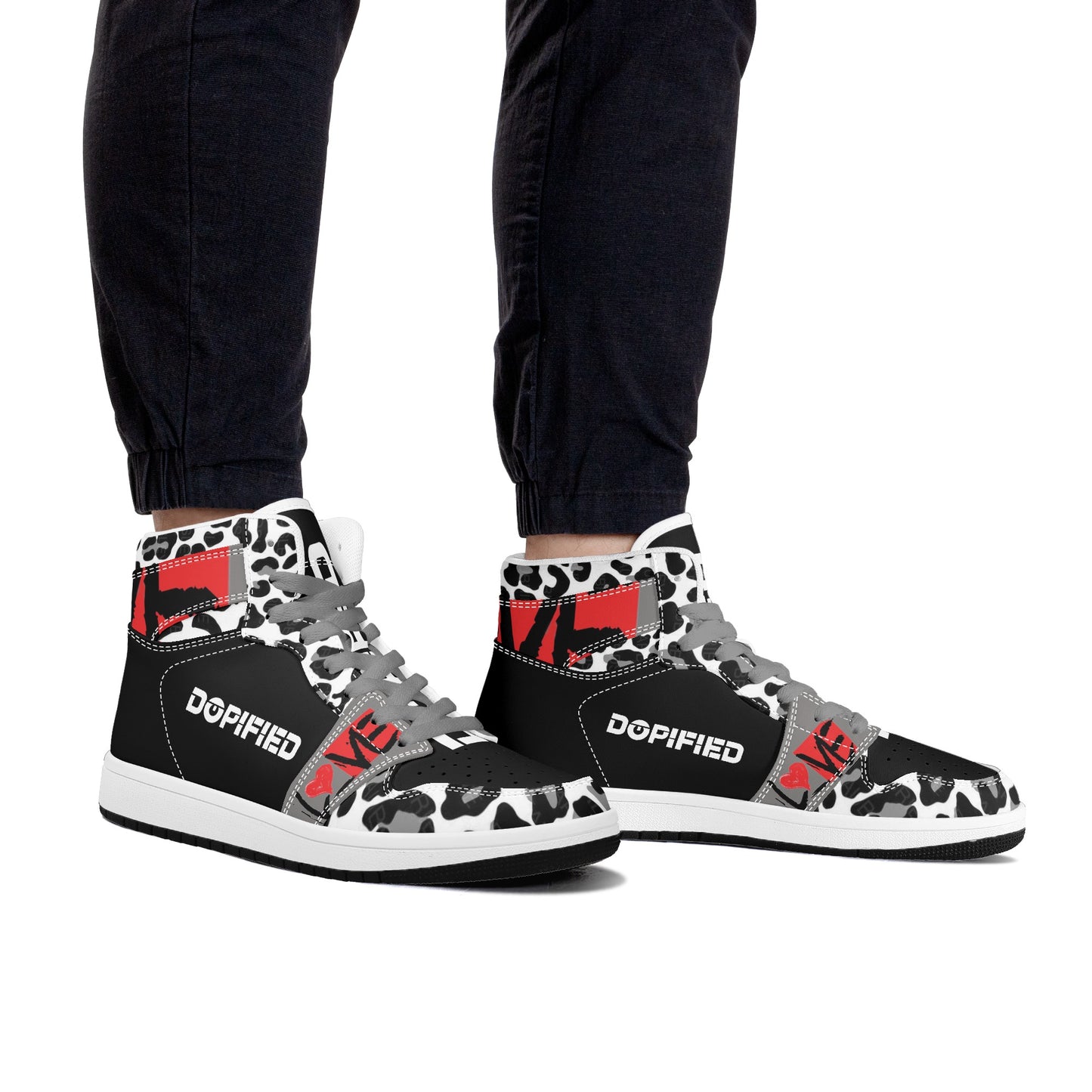 DOPiFiED & L❤️VE Collab LEOpard Mens High Top Leather Sneakers
