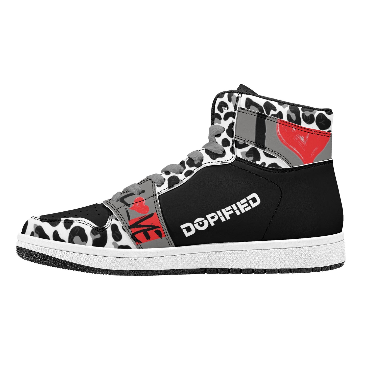 DOPiFiED & L❤️VE Collab LEOpard Mens High Top Leather Sneakers