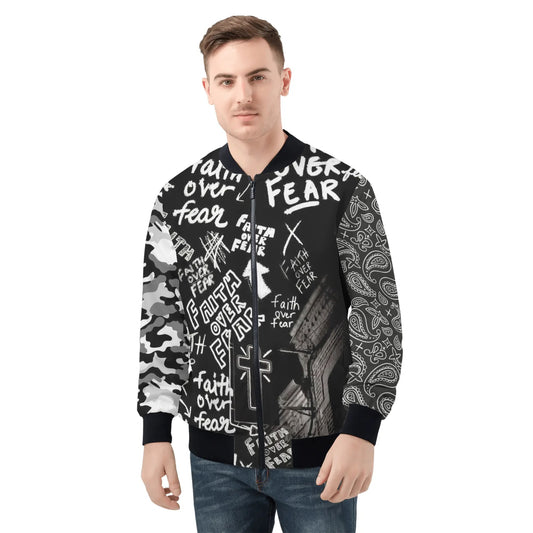 Mens DOPiFiED Faith Over Fear Zip Bomber Jacket