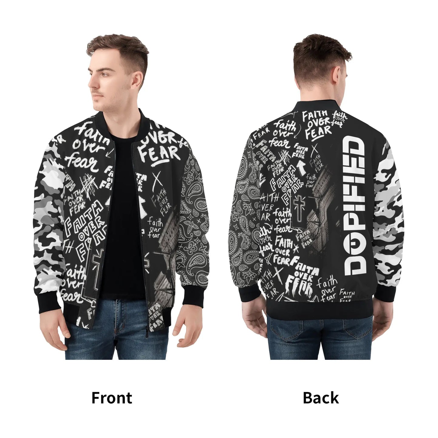 Mens DOPiFiED Faith Over Fear Zip Bomber Jacket