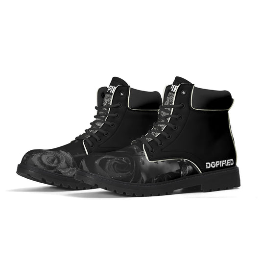 Mens High Quality DOPiFiED Camo/Rose Black Leather All Season Boots