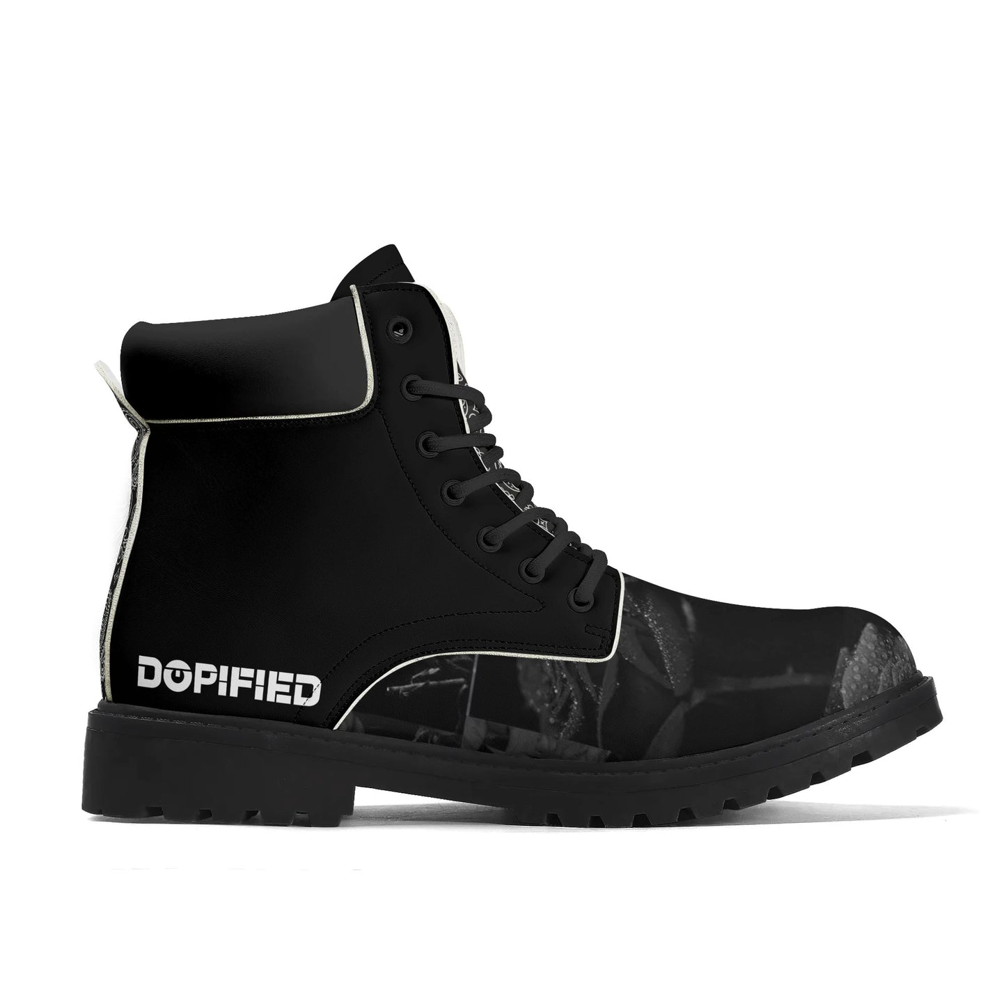 Mens High Quality DOPiFiED Camo/Rose Black Leather All Season Boots