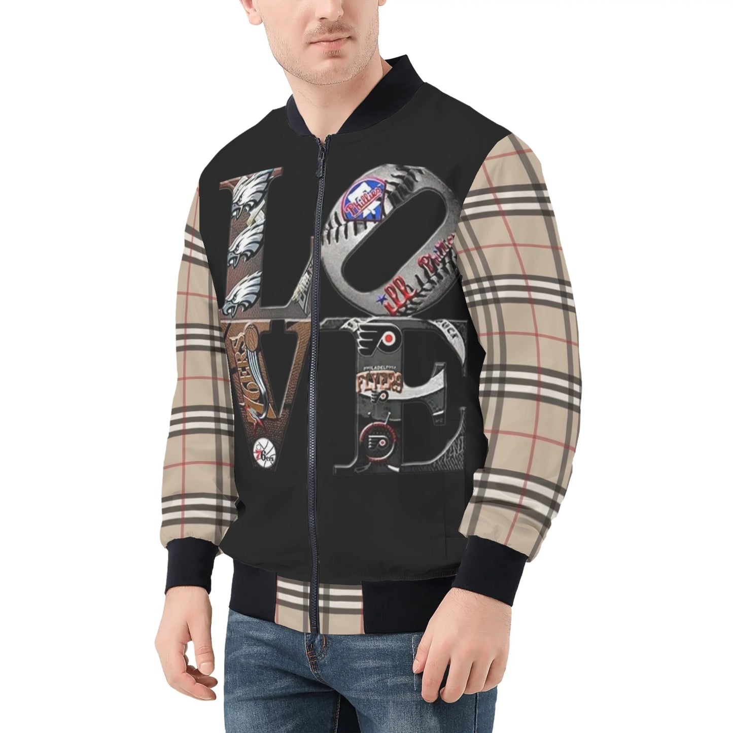 Mens Philly Brotherly Love Zip Bomber Jacket