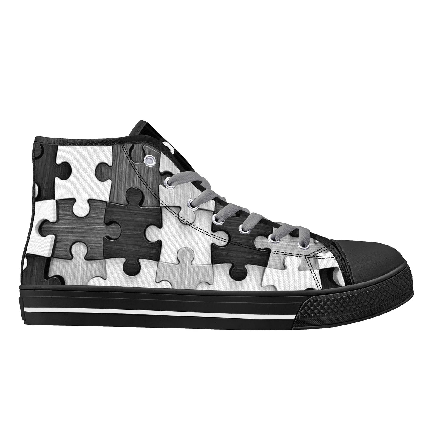 Mens DOPiFiED Puzzle & Plaid High Top Canvas Sneakers