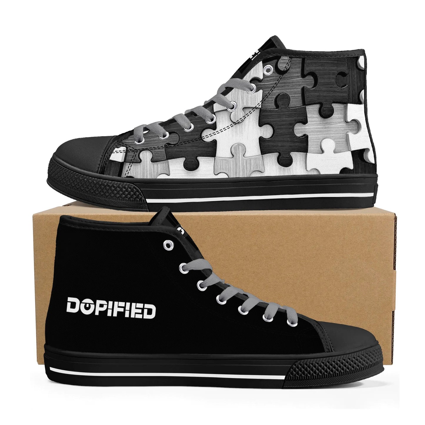 Mens DOPiFiED Puzzle & Plaid High Top Canvas Sneakers