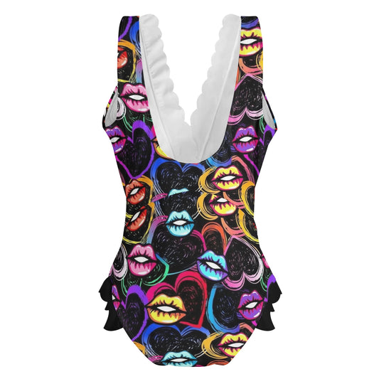 Traje de baño de una pieza con borde con volantes y parte delantera cruzada para mujer de Lipz