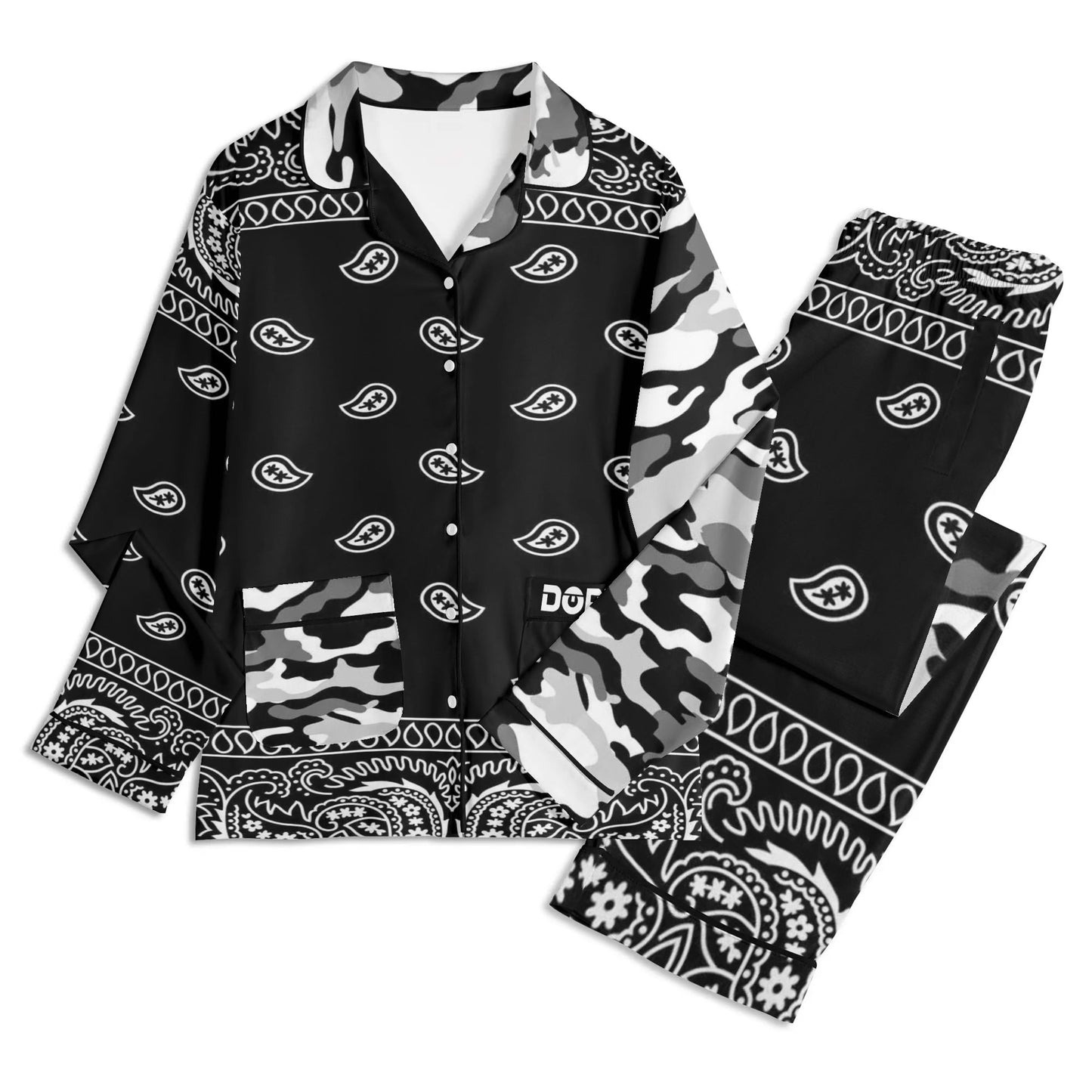 Unisex Camo Bandana G. Long Sleeve Adult Nightwear Pajama Set