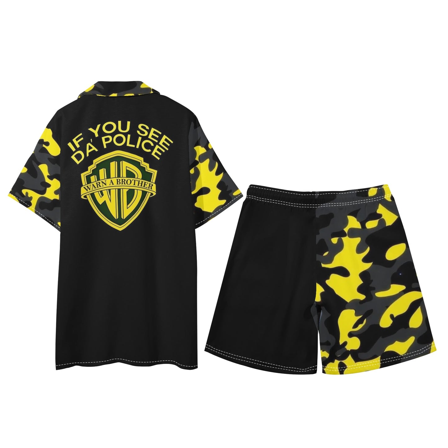 Mens Regular Fit Warn A Brotha Hawaiian Short Sleeve Shirt and Shorts Set