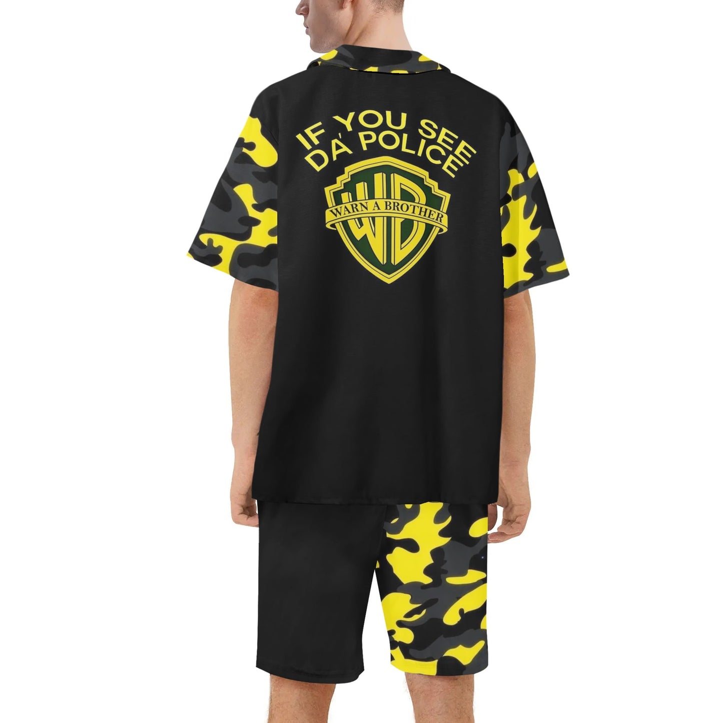 Mens Regular Fit Warn A Brotha Hawaiian Short Sleeve Shirt and Shorts Set