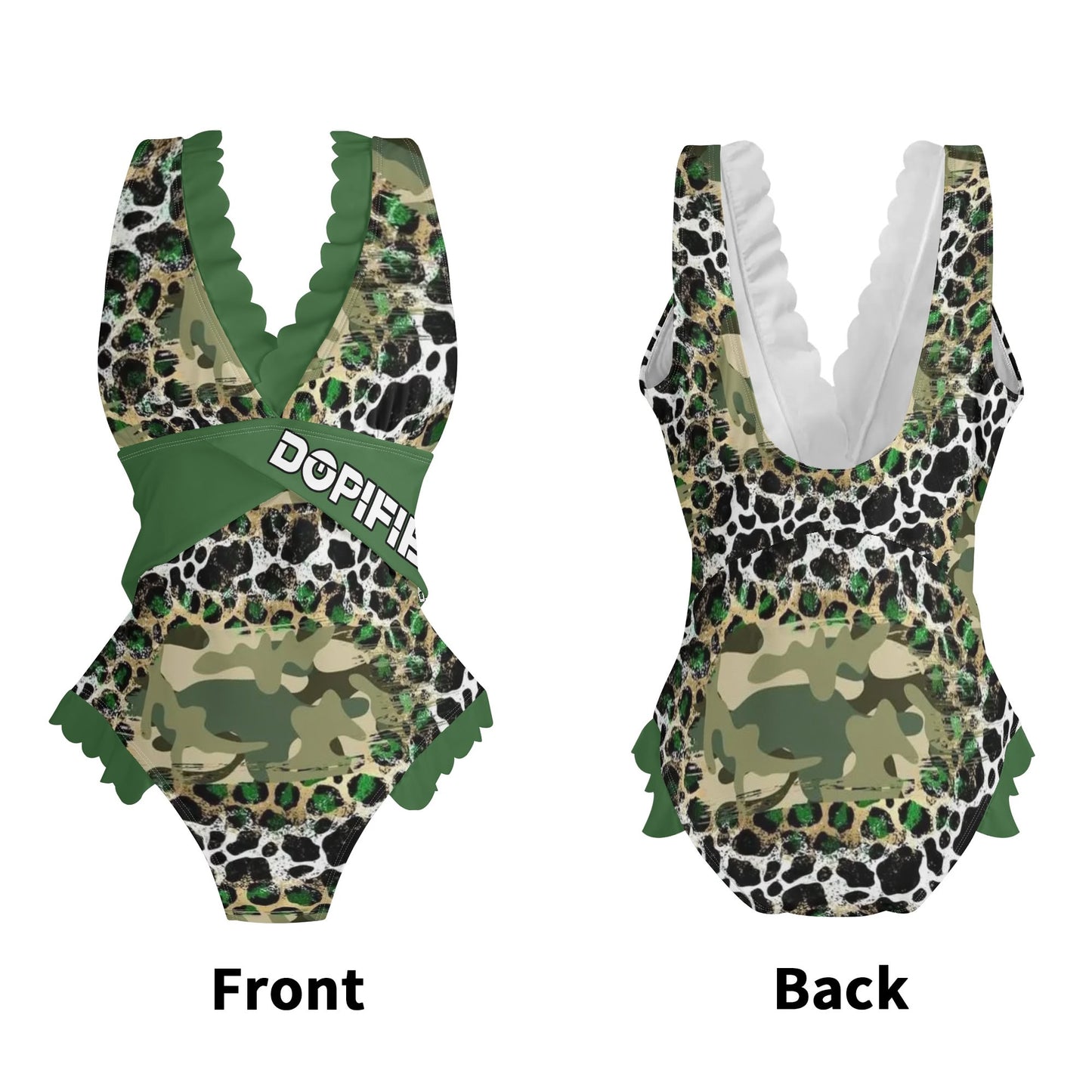 Womens Camo Ruffle Edge Cross-Front One Piece Swimsuit Bathing Suit