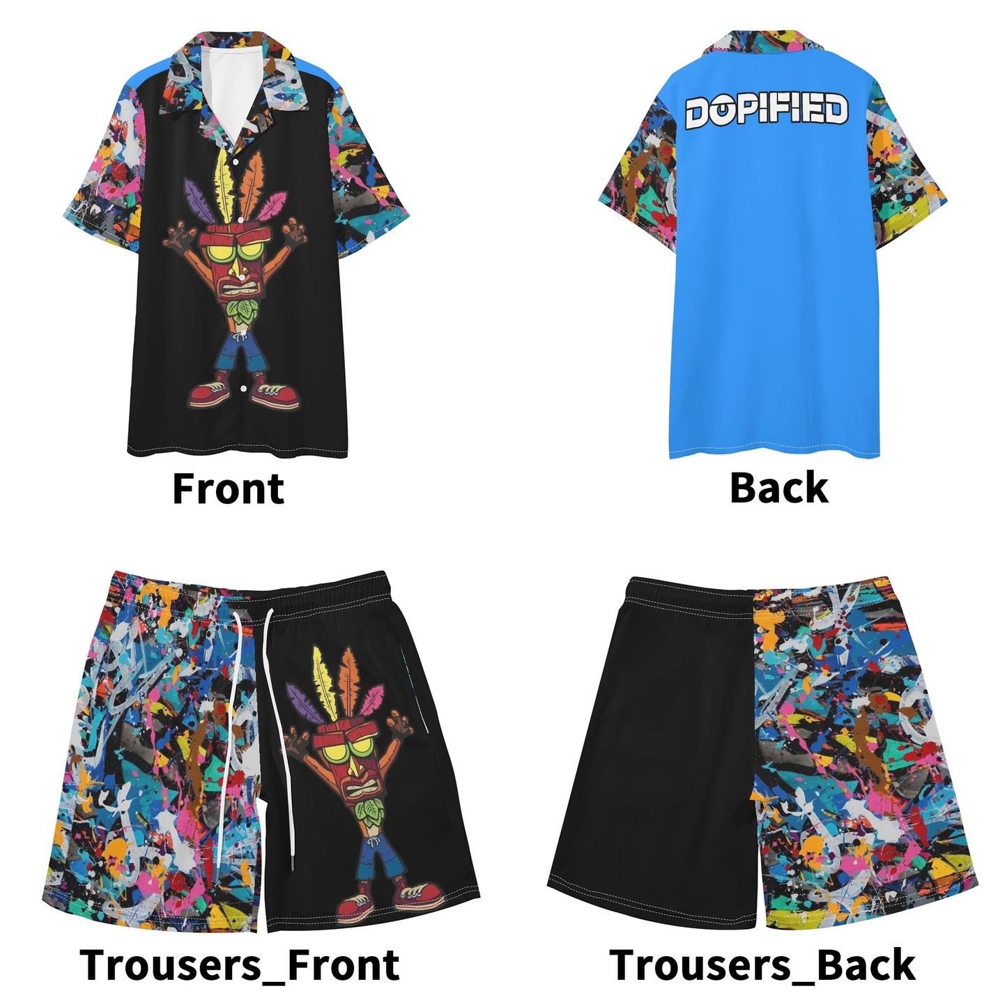 Mens Regular Fit Crash Hawaiian Short Sleeve Shirt and Shorts Set