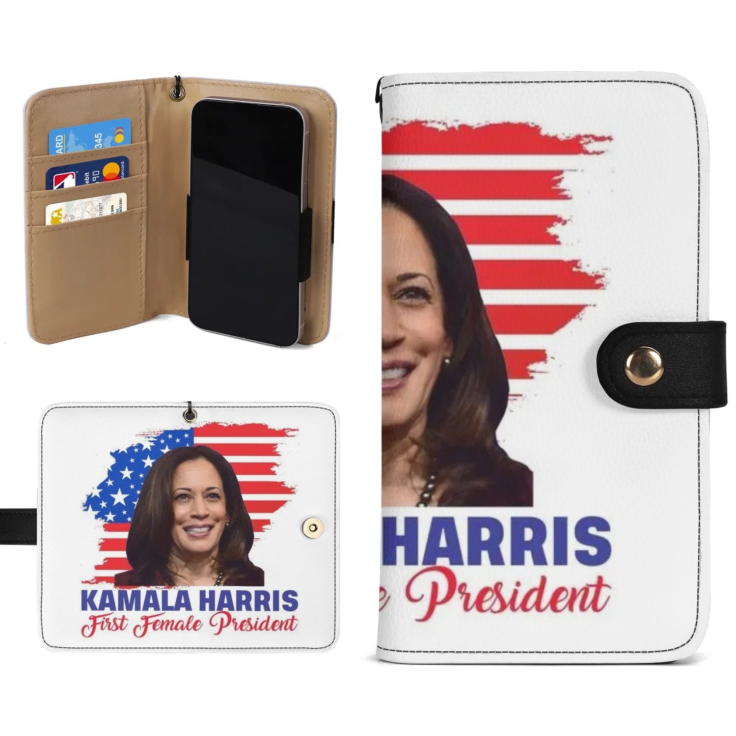 Kamala Harris Brown Phone Flip Case PU Leather Cover for Most Mobile Phone Models