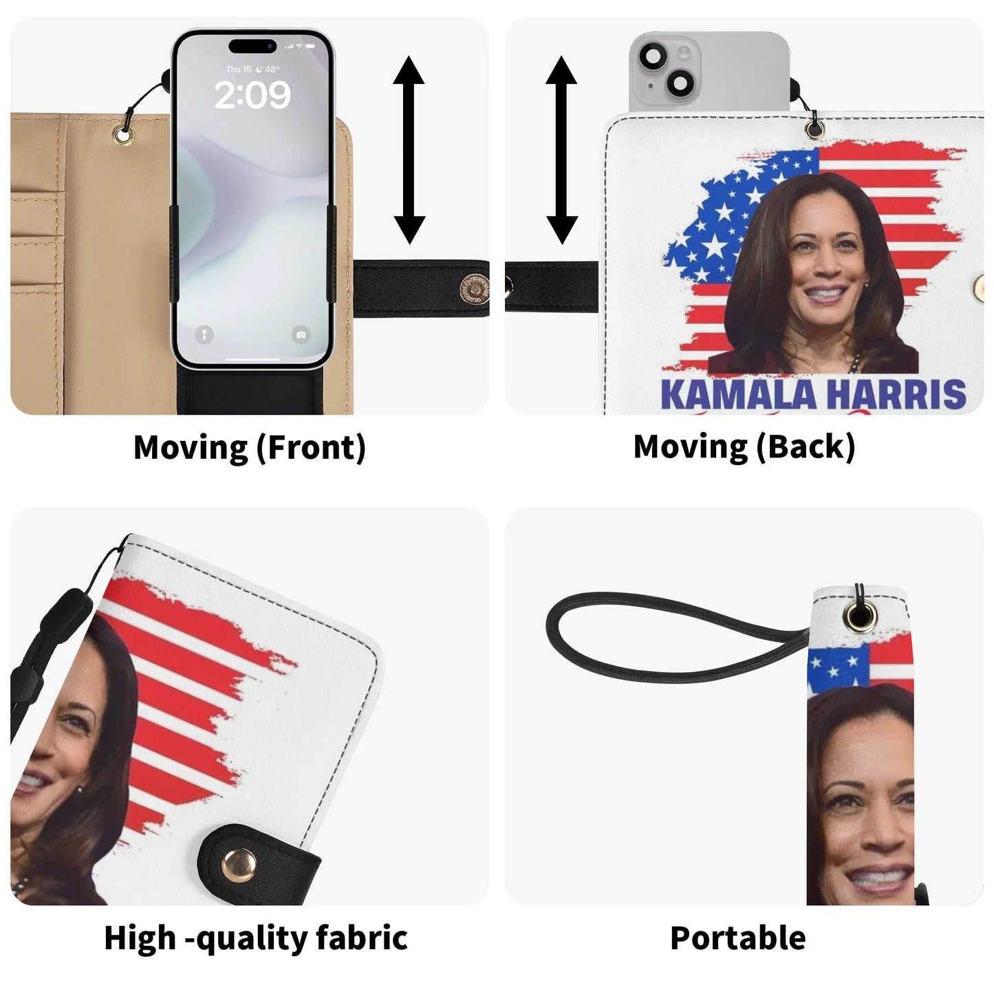 Kamala Harris Brown Phone Flip Case PU Leather Cover for Most Mobile Phone Models