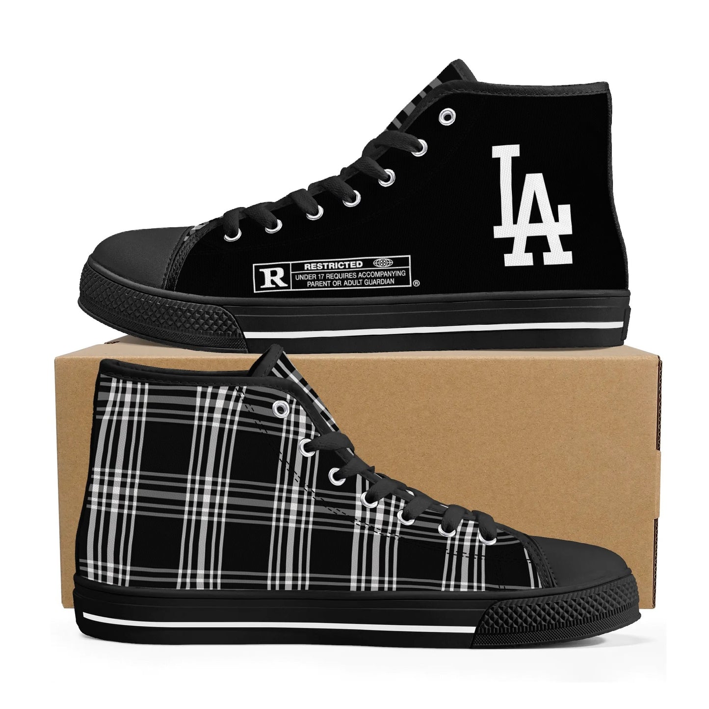 Mens LA Plaid High Top Canvas Sneakers