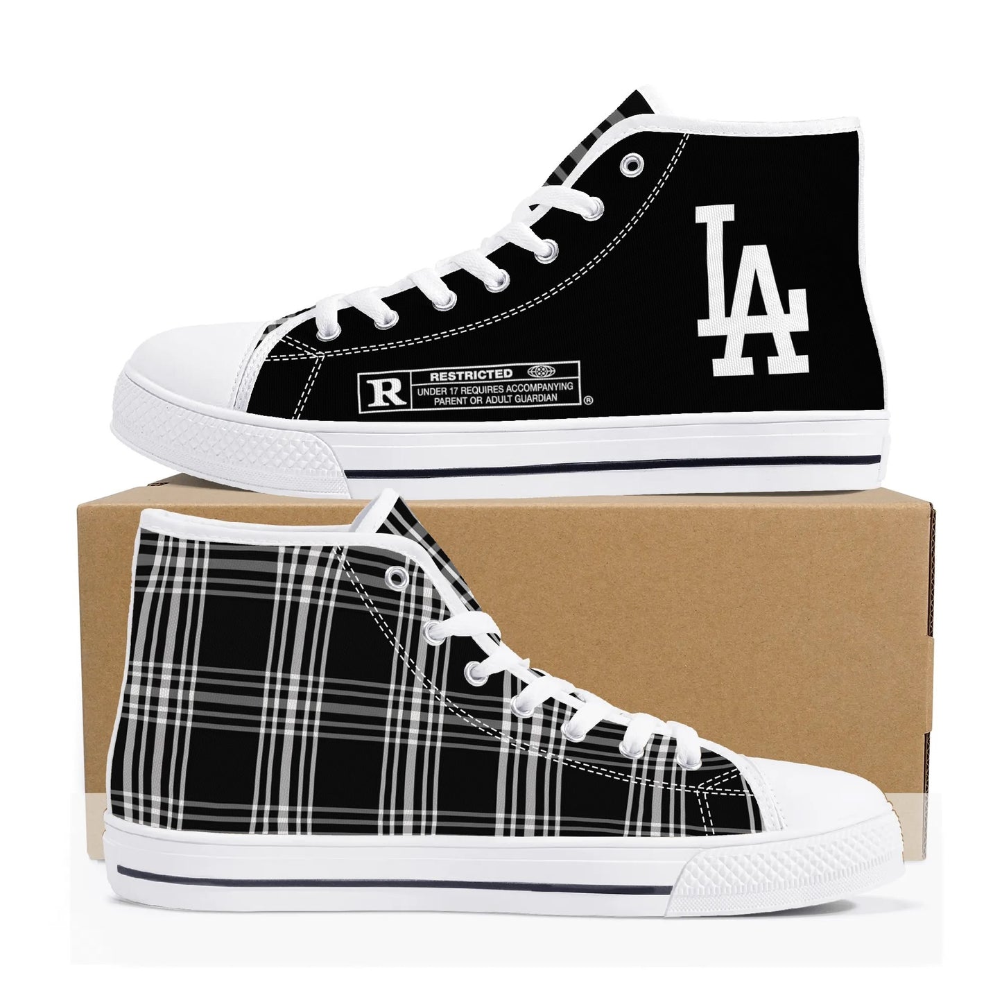 Mens LA Plaid High Top Canvas Sneakers