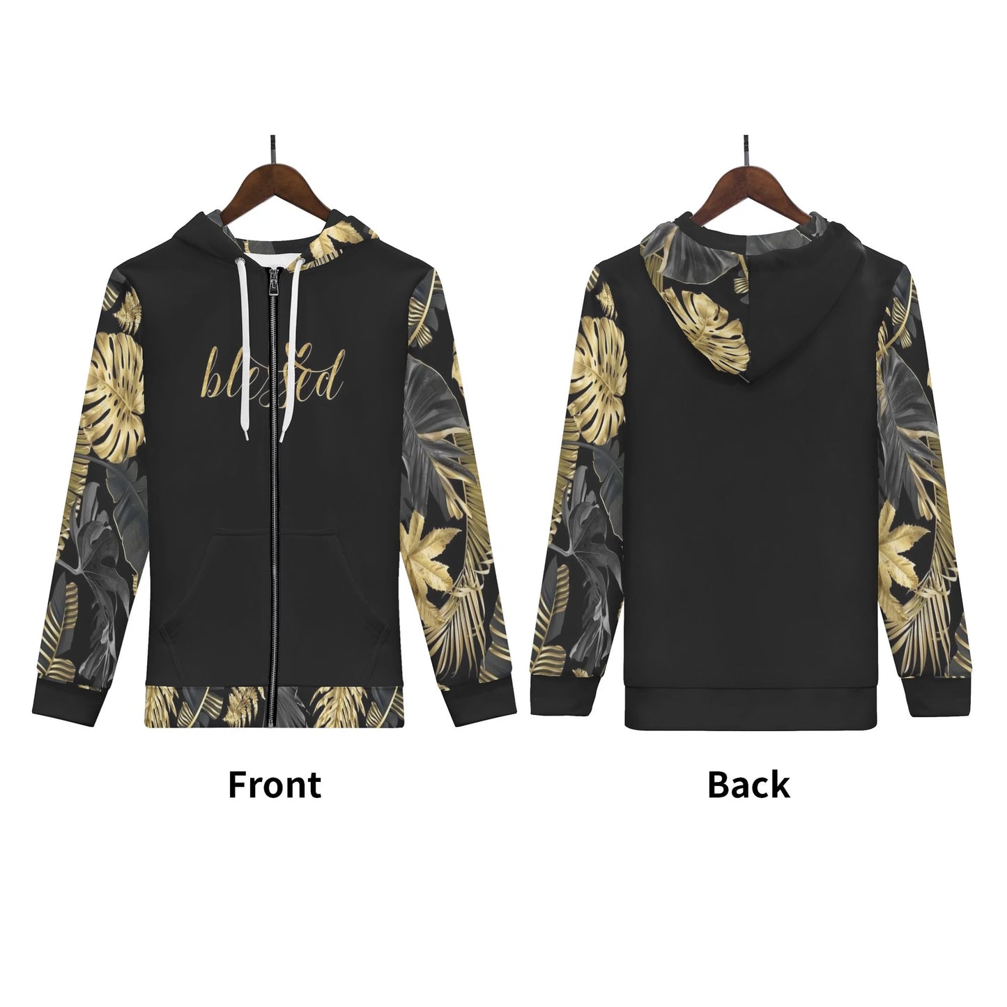 Mens Golden Floral Blessed Classic Zip Up Hoodie Warm Jacket