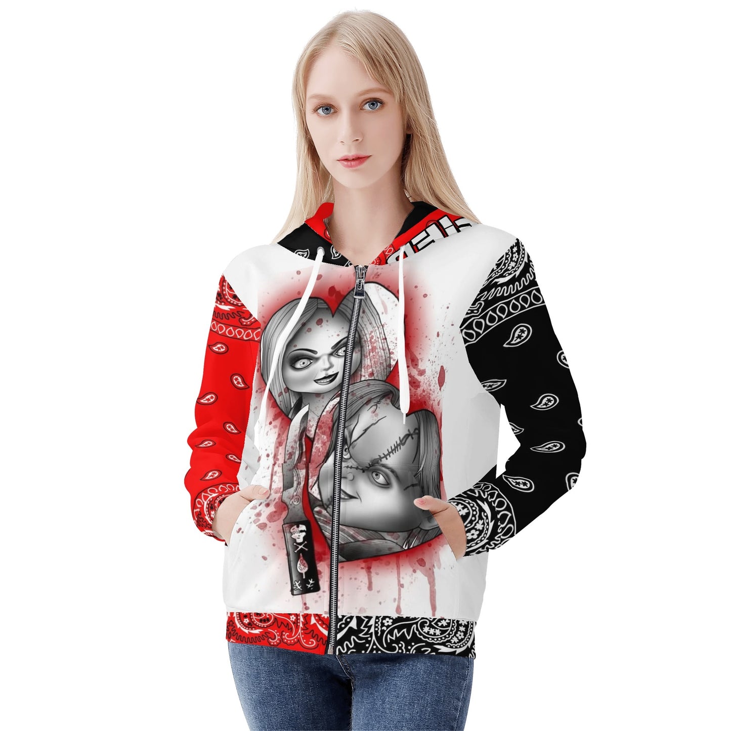 Kims Womens Chucky Bandana Classic Zip Up Hoodie Warm Jacket