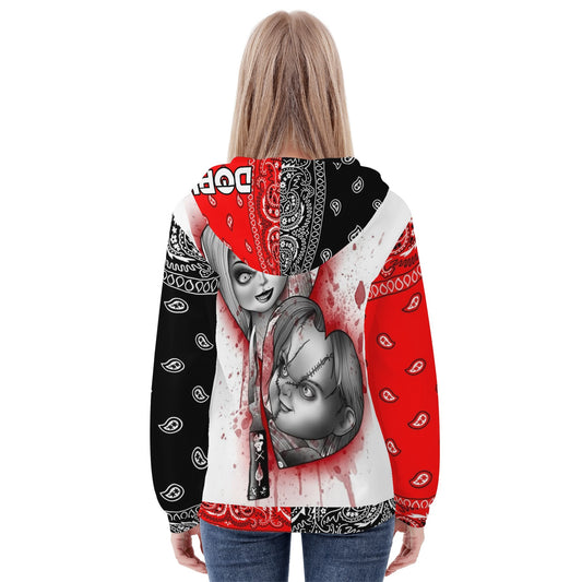 Kims Womens Chucky Bandana Classic Zip Up Hoodie Warm Jacket