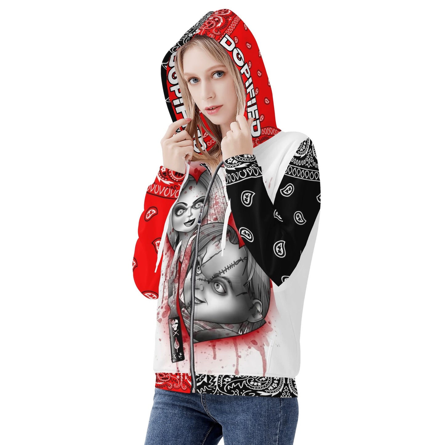 Kims Womens Chucky Bandana Classic Zip Up Hoodie Warm Jacket