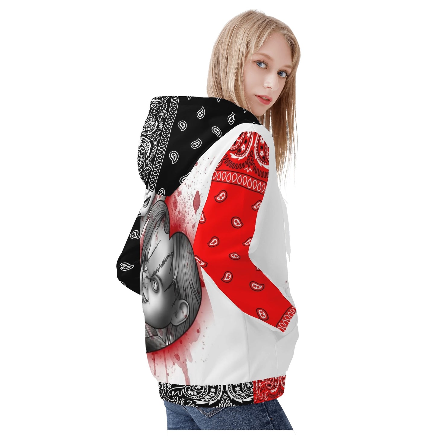 Kims Womens Chucky Bandana Classic Zip Up Hoodie Warm Jacket