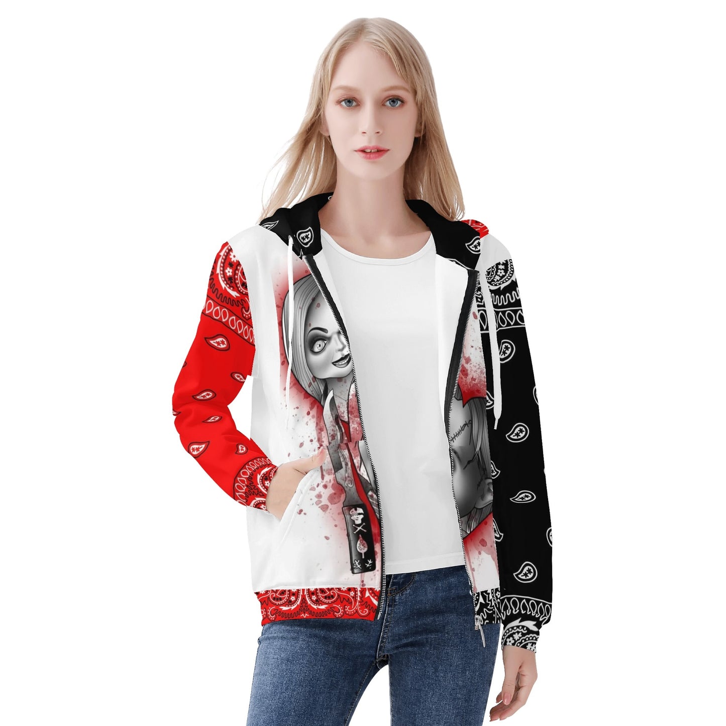 Kims Womens Chucky Bandana Classic Zip Up Hoodie Warm Jacket