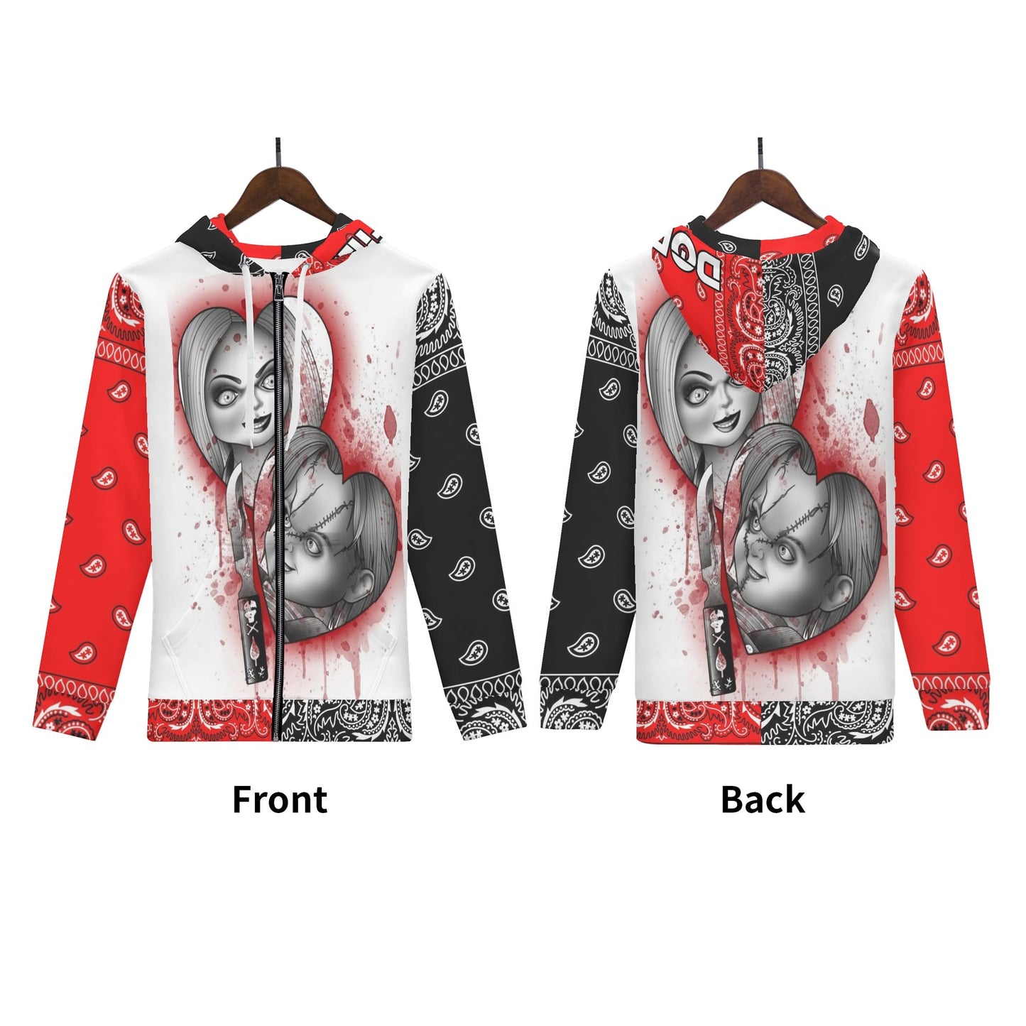 Kims Womens Chucky Bandana Classic Zip Up Hoodie Warm Jacket