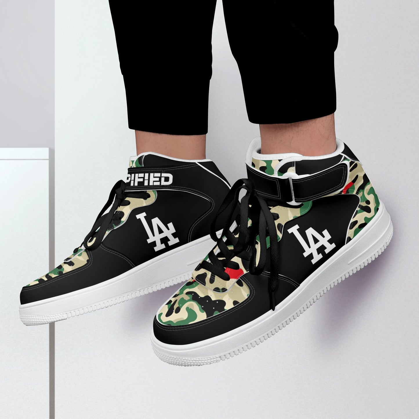 Mens LA Camo High Top Leather Sneakers