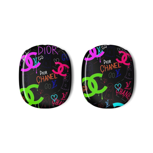 Designer Graffiti AirPod Max Case — Neon Chanel & Dior Logo Sleeve