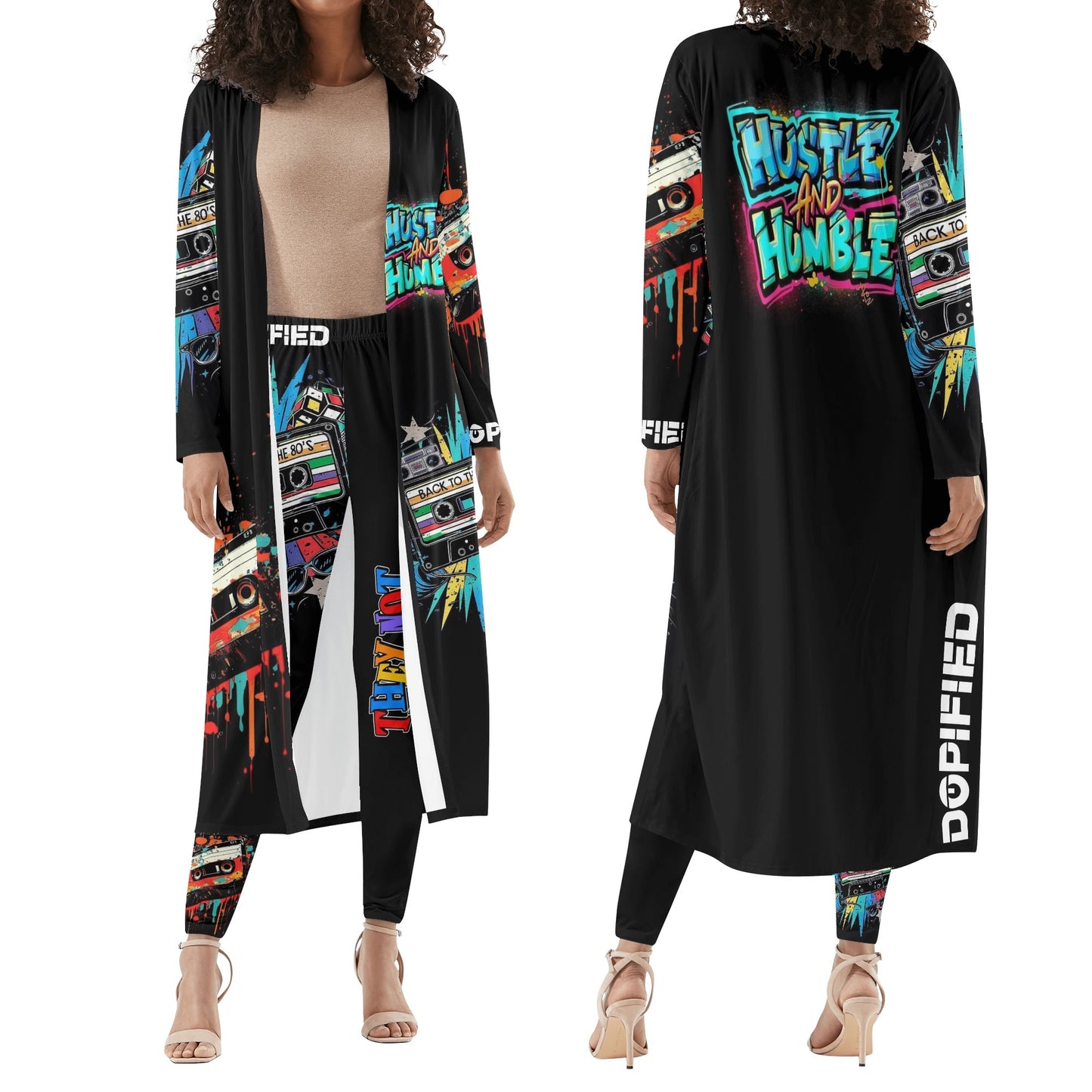 Retro 80s throwback Womens Long Sleeve Cardigan and Leggings Sets