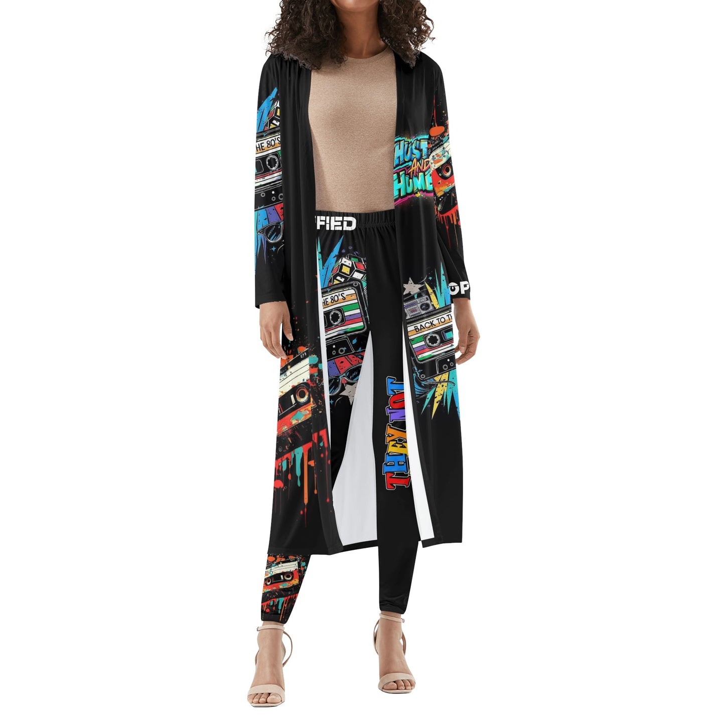 Retro 80s throwback Womens Long Sleeve Cardigan and Leggings Sets