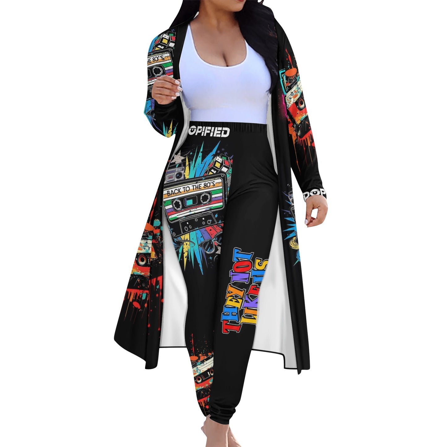 Retro 80s throwback Womens Long Sleeve Cardigan and Leggings Sets